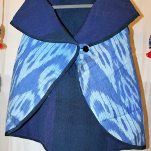 Blue cotton kamzul circle vest with embroidered collar