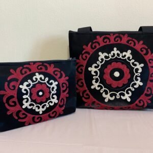 Beautiful Set of Embroidery Leather Bag & Clutch - artificial lather