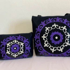 Beautiful Set of Embroidery Leather Bag and Clutch - artificial leather