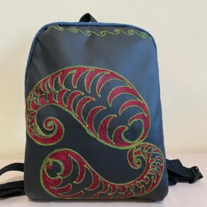 Unisex Embroidery Leather&Jeans Backpack in Persian Style