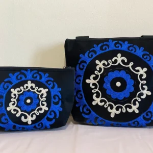Beautiful Set of Embroidery Leather Bag and Clutch - artificial leather