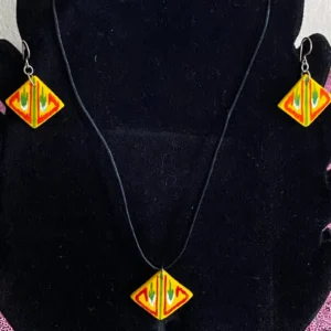 Handmade Ceramic Earrings and Necklace "Adras" or Ikat